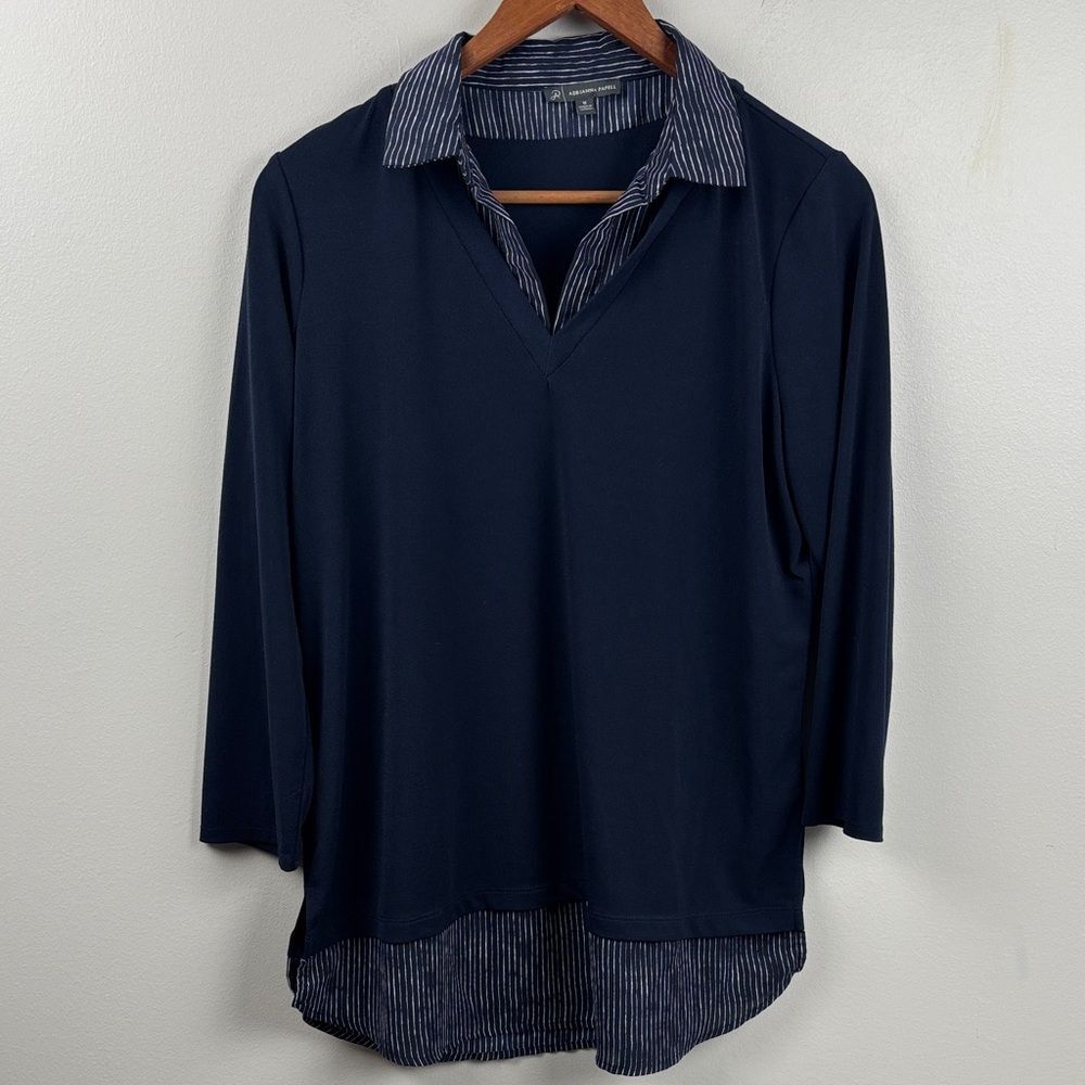 Adrianna Papell Midnight Blue Layered Blouse Top Medium Classic office work